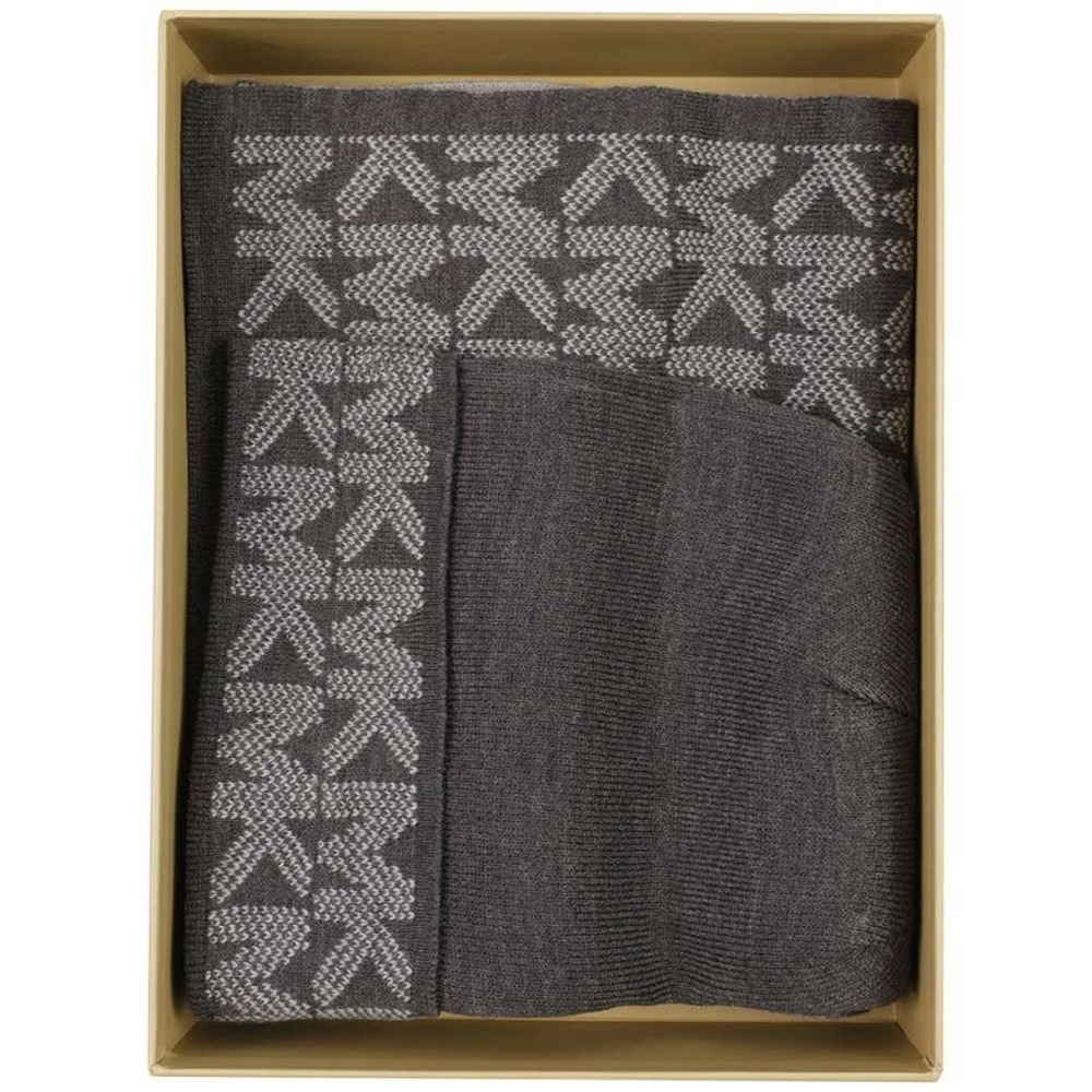 NEW MICHAEL MICHAEL KORS Derby Heather 2-Pc. Set Patchwork Logo Scarf & Beanie